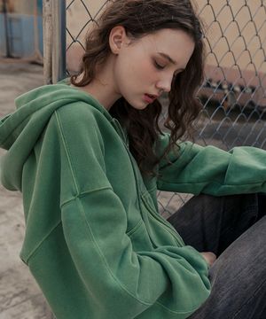 빈티지 로고 후드 집업_그린