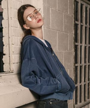 빈티지 로고 후드 집업_네이비