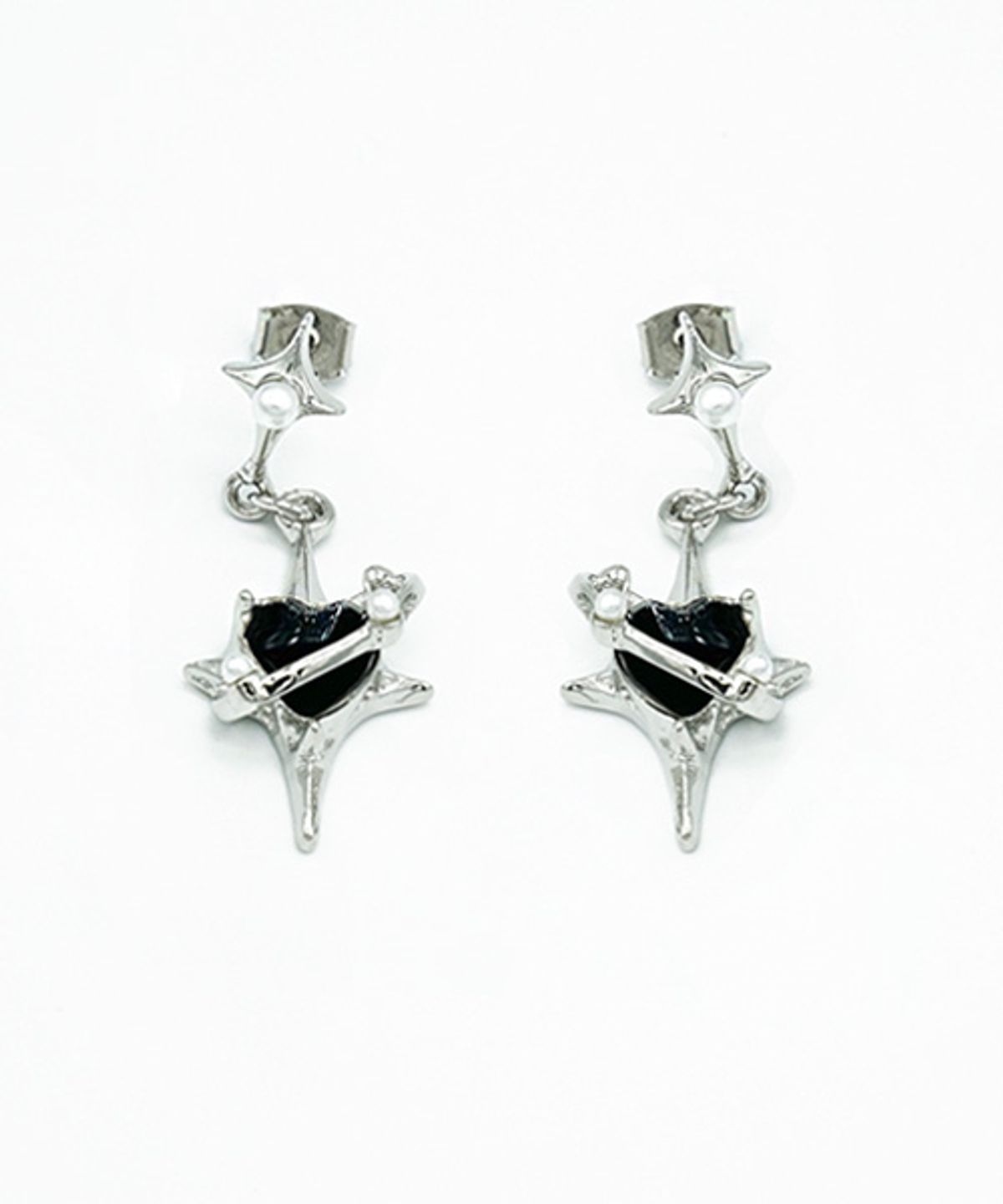 랜덤오프(RANDOMOFF) Cubic heart planet Earring [black]