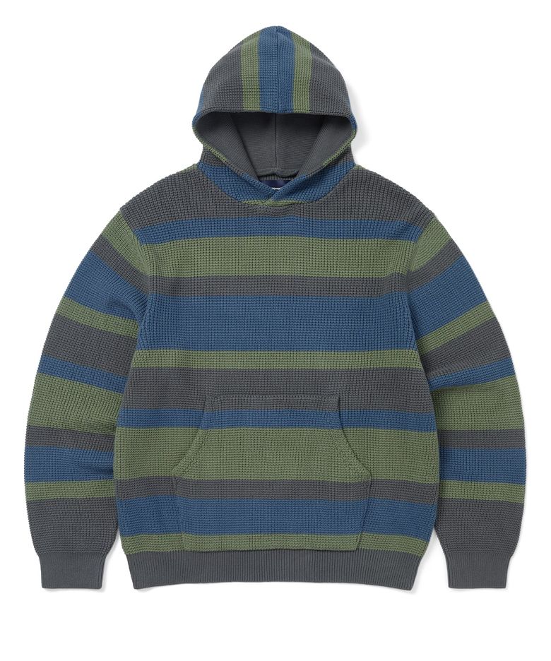 Striped Waffle Knit Hoodie Grey
