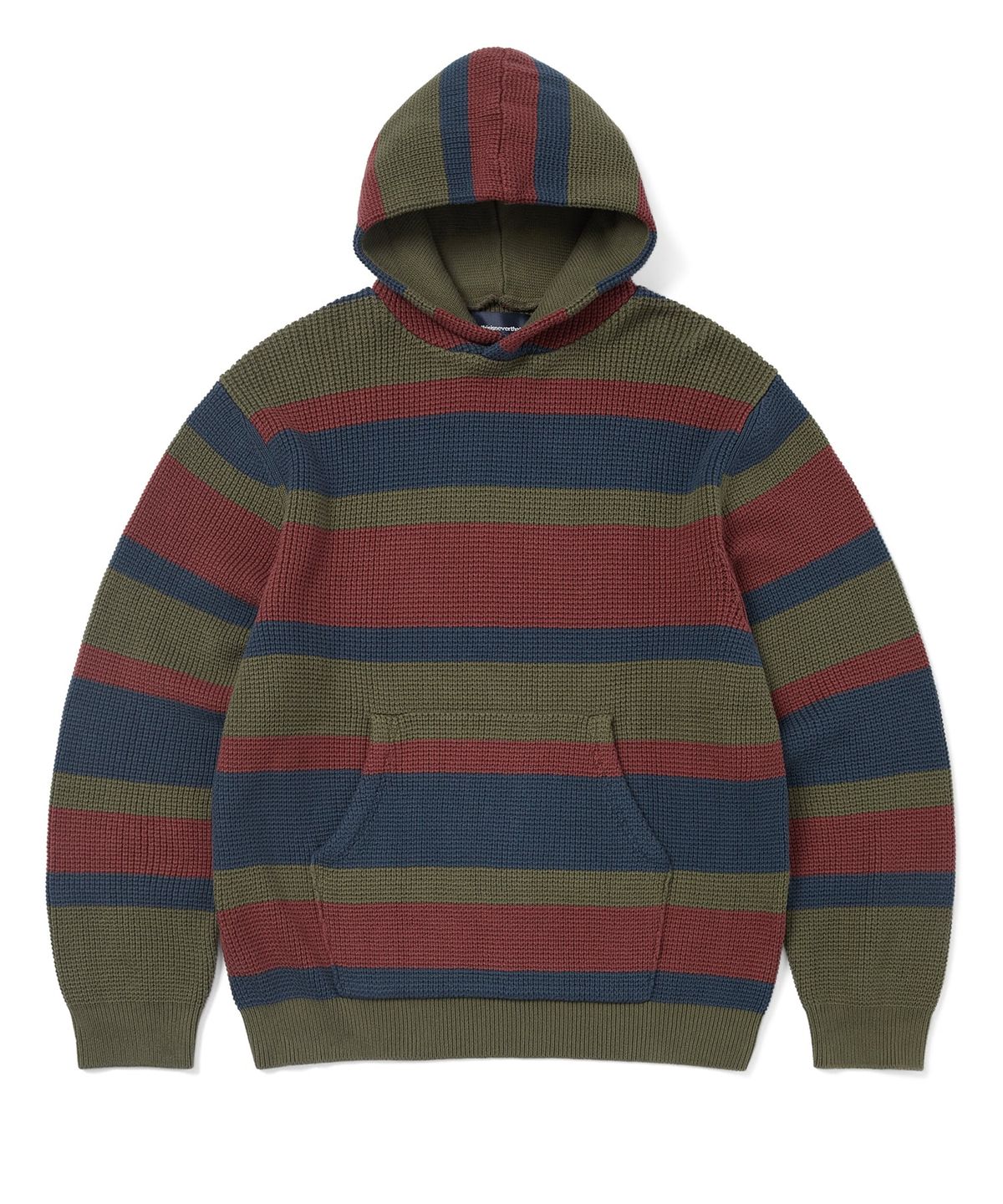 디스이즈네버댓(THISISNEVERTHAT) Striped Waffle Knit Hoodie Olive