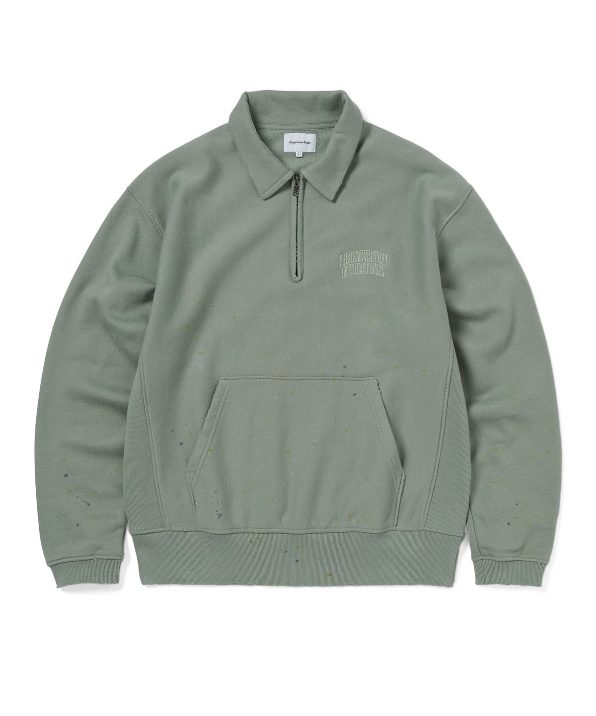 디스이즈네버댓(THISISNEVERTHAT) Damaged Half Zip Polo Sweatshirt Light Olive