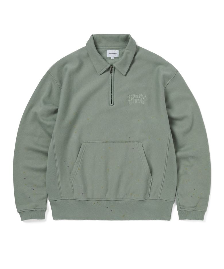 Damaged Half Zip Polo Sweatshirt Light Olive