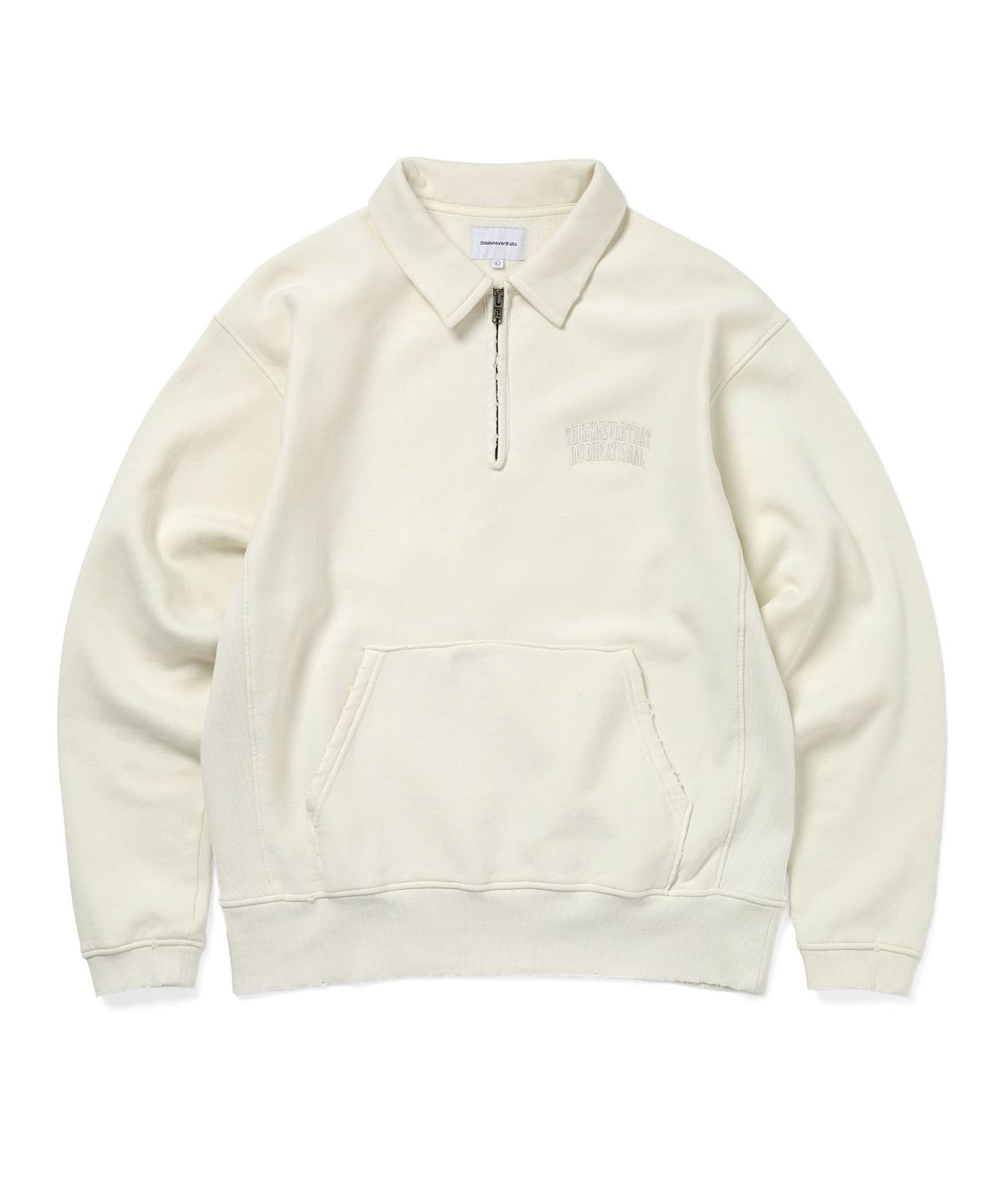 디스이즈네버댓(THISISNEVERTHAT) Damaged Half Zip Polo Sweatshirt Natural