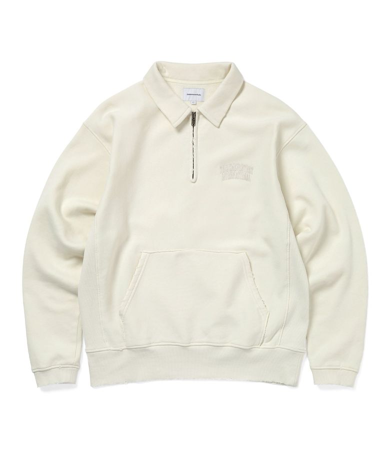 Damaged Half Zip Polo Sweatshirt Natural