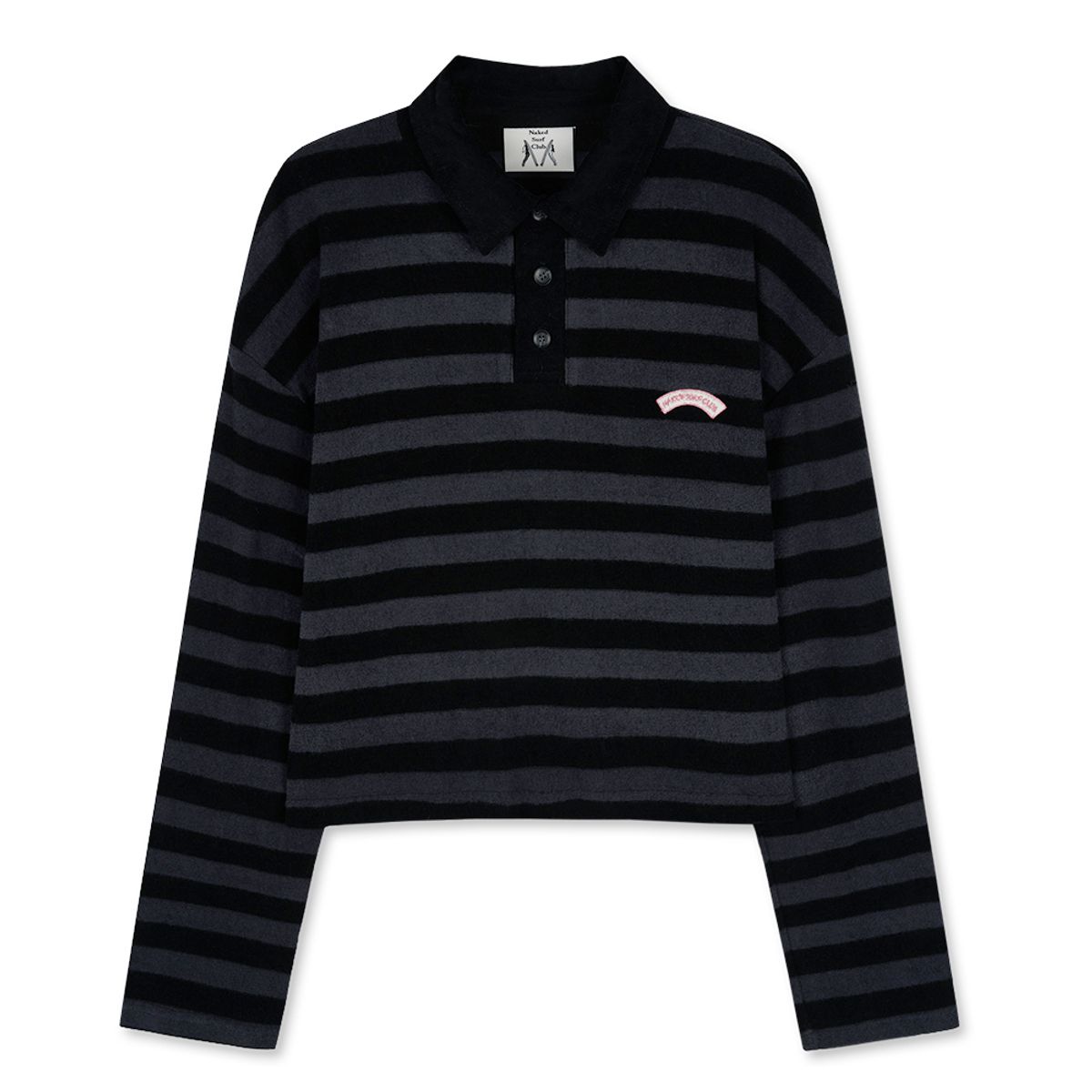 네이키드서프클럽(NAKED SURF CLUB) 테리 스트라이프 카라 티셔츠 (Black)