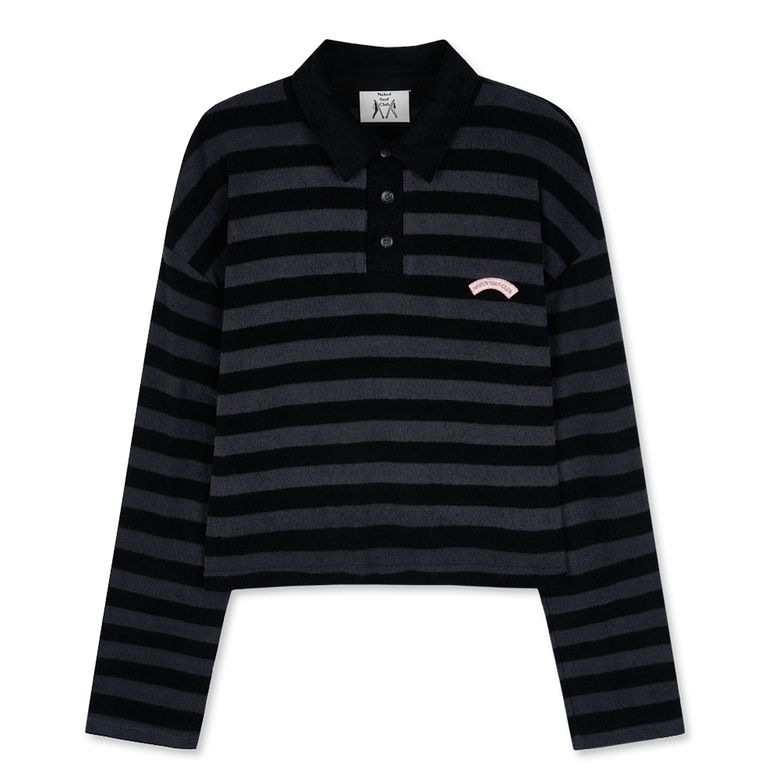 테리 스트라이프 카라 티셔츠 (Black)