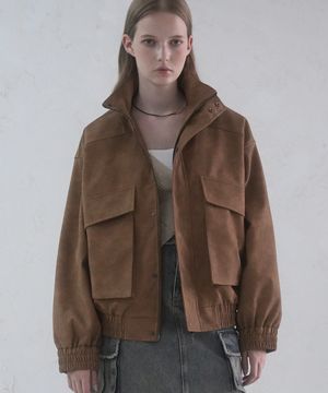 Glossy Art Leather Big Pocket Jacket CAMEL