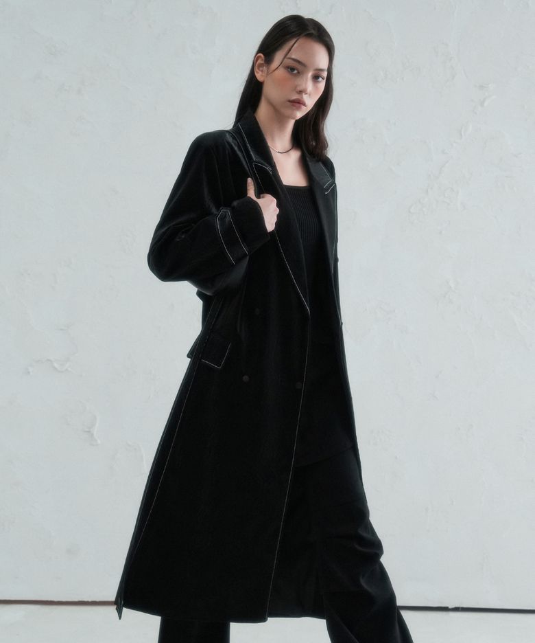 Raven Art Leather Long Jacket BLACK X WHITE