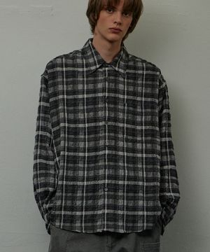 피어 웨이브 오버사이즈 체크셔츠 블랙