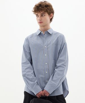 시바야 오가닉 블루 스트라이프 셔츠