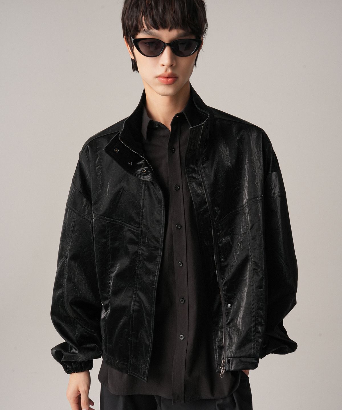 어반드레스(AVANDRESS) Stitch Art Leather Jacket BLACK