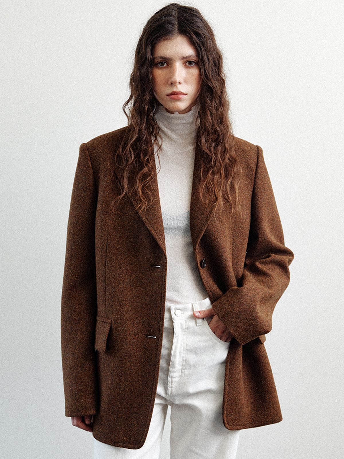 르(LE) wool over-fit blazer (brown)