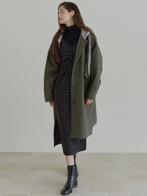 Overfit Hooded Long Jumper - KHAKI