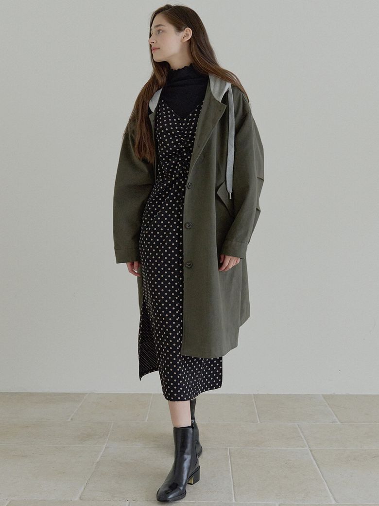 Overfit Hooded Long Jumper - KHAKI