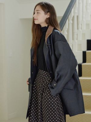 Band Neck Half Trench Jacket - NAVY
