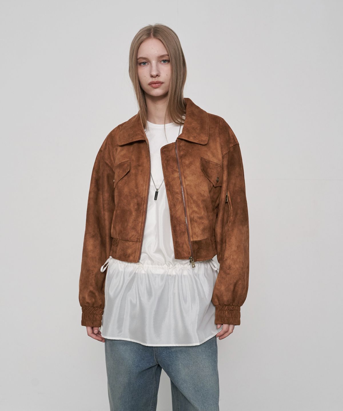 프롬웨얼(FROMWHERE) Suede Bomber Jacket Beige