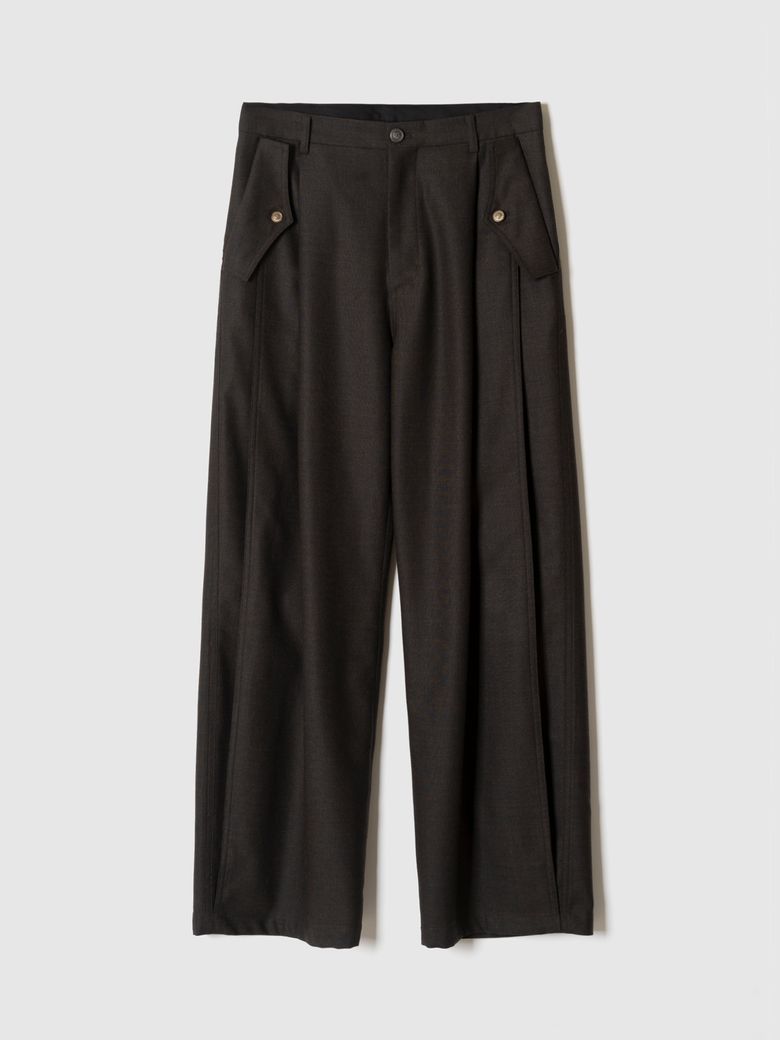 TWO PLEATED FLAP PANTS OLIVE TREE