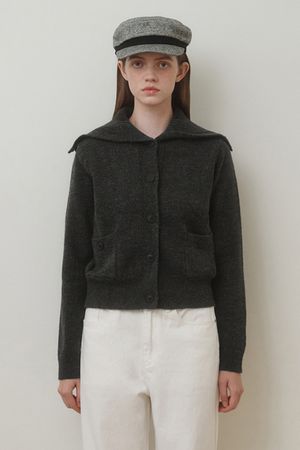 하이넥 카라 가디건 차콜