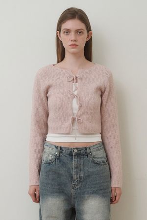 리본 가디건 핑크