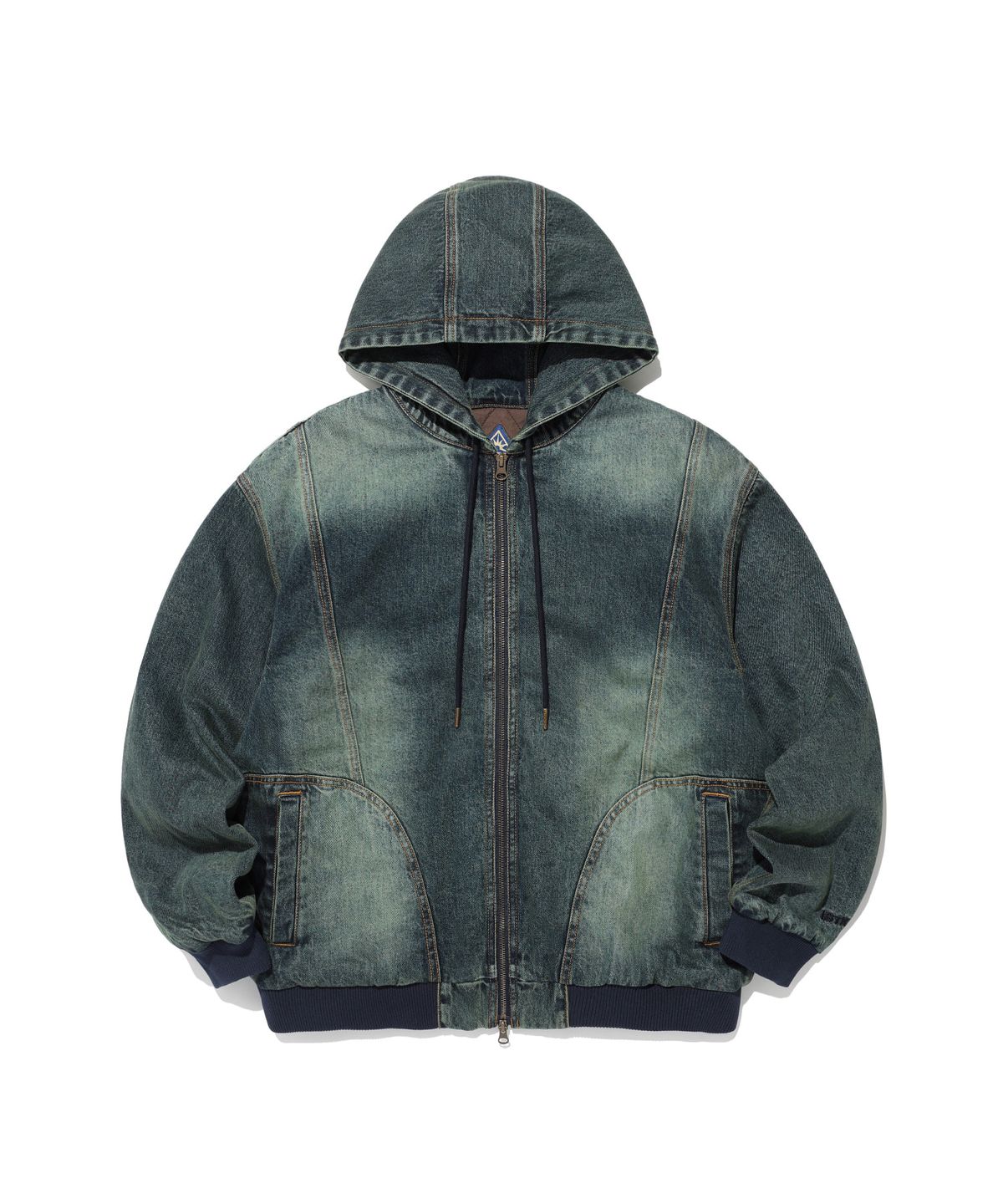 이스트쿤스트(ISTKUNST) PANELED DENIM HOOD ZIP-UP_GREEN(IK2EFMD111A)