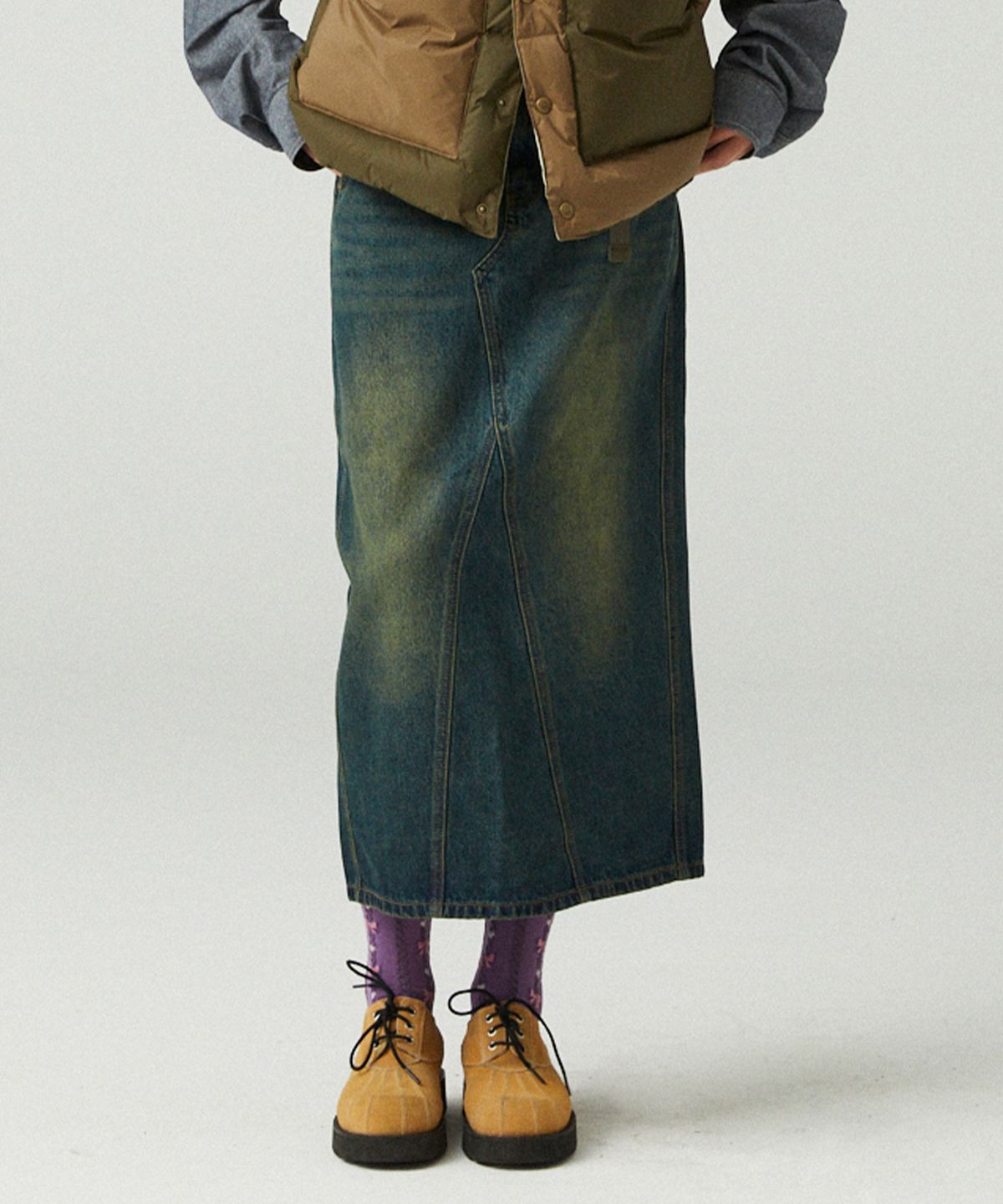 펜필드(PENFIELD) VINTAGE WASHED SLIT DENIM SKIRT INDIGO_FQ3WS11F