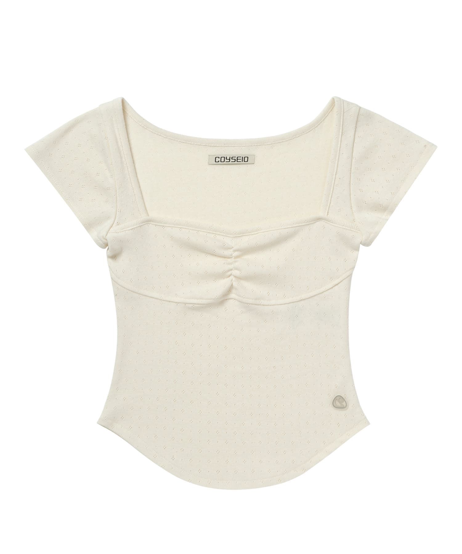上品なスタイル MUSINSA CREAM TOP SHIRRING PUNCHING COYSEIO | トップス