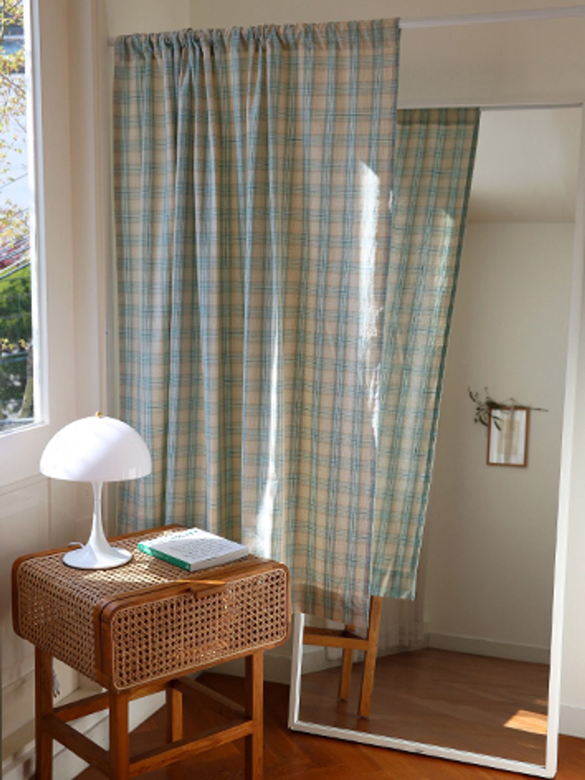 메종드룸룸(MAISON DE ROOMROOM) 노팅힐 그린,드라이로즈 체크 가리개 커튼(롱바란스)