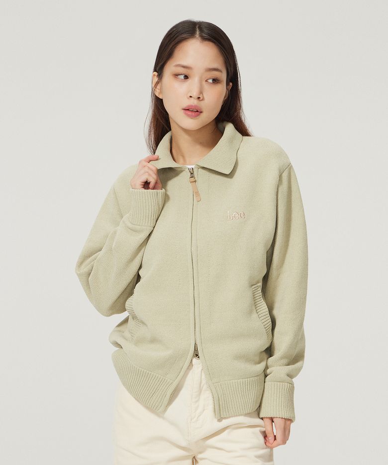 카라 집업 가디건 라이트 그린