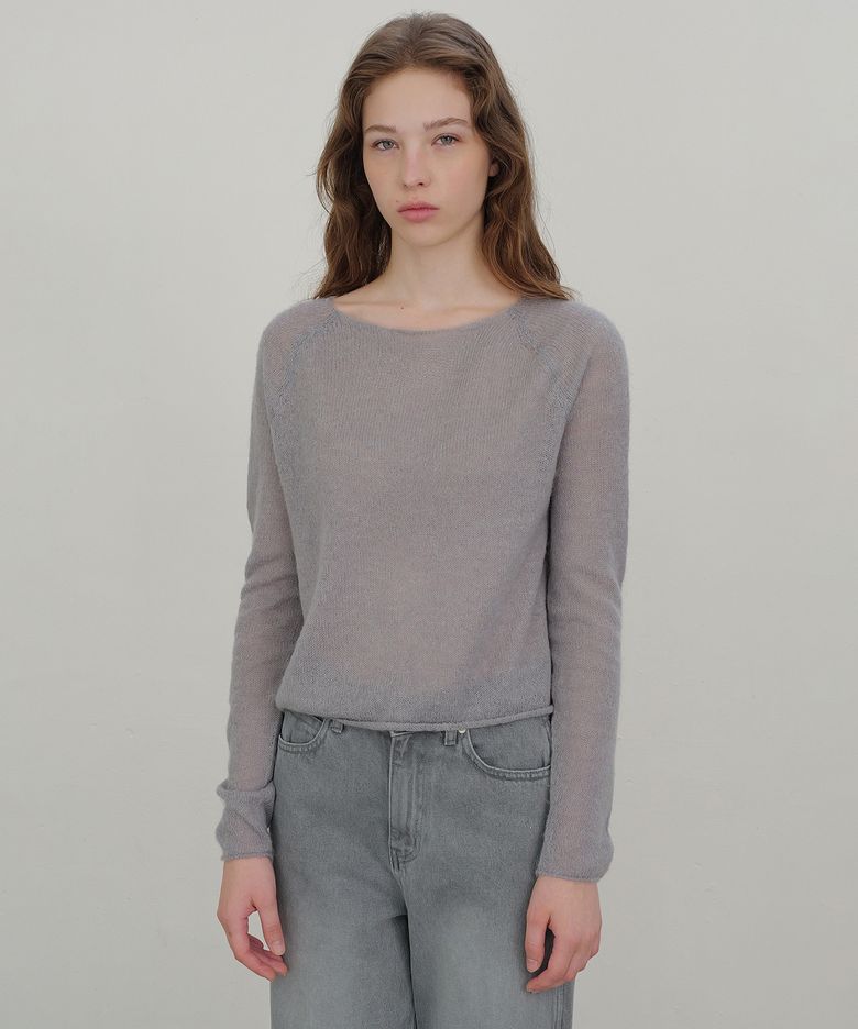 Boat neck sheer knit (blue gray)