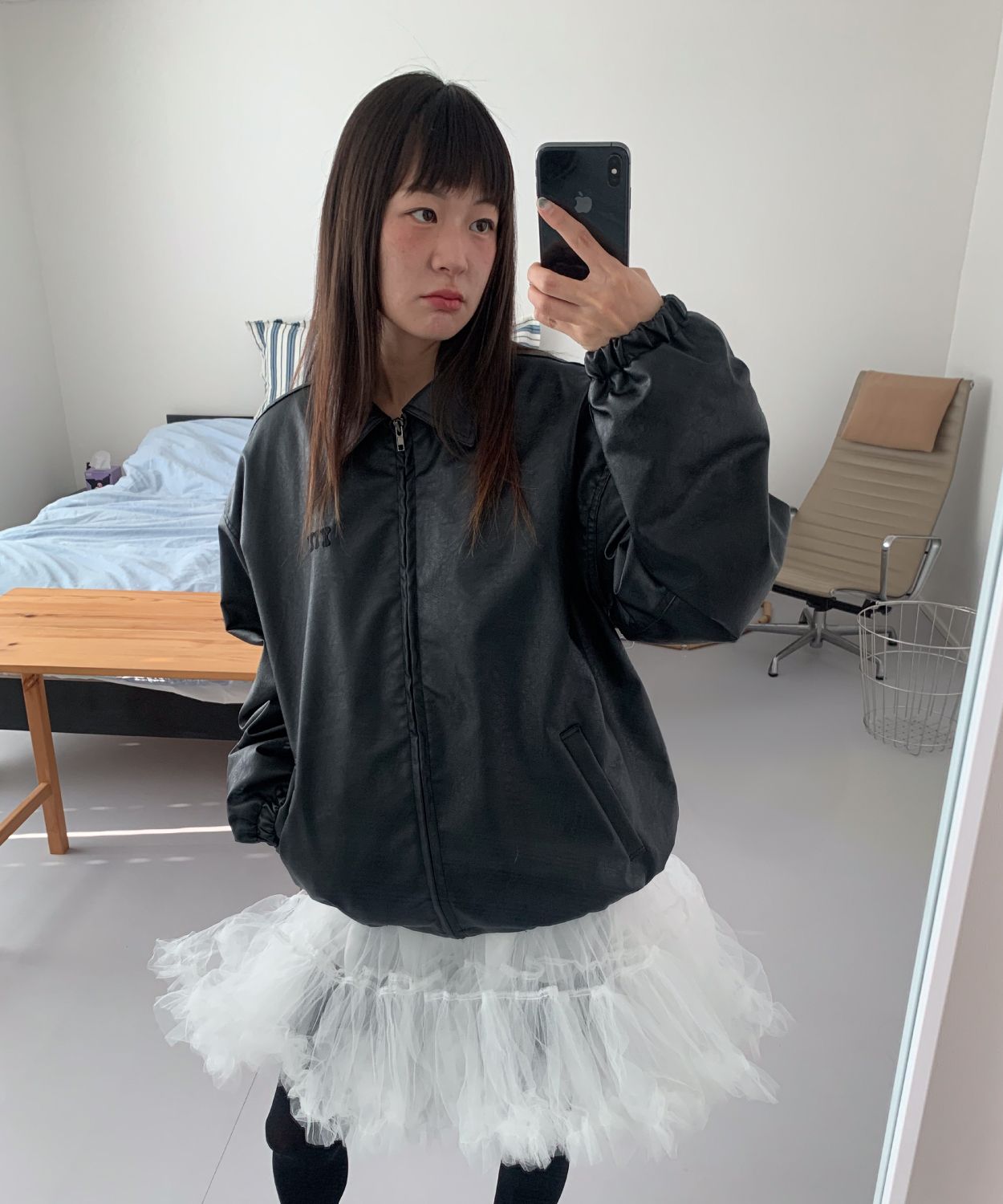 MUSINSA | ITZAVIBE ITZ MINI LOGO VEGAN LEATHER JACKET