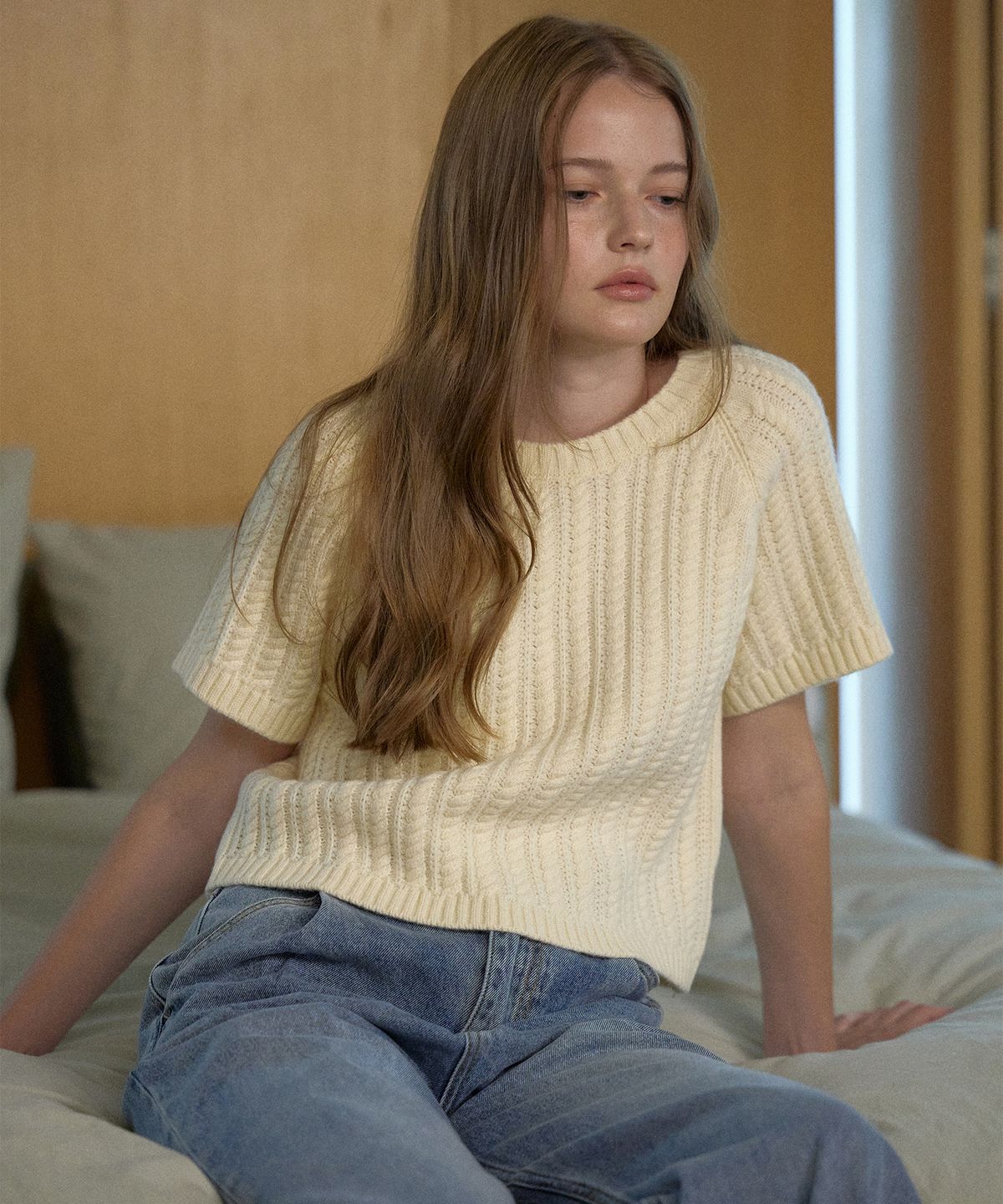 하우스 오브 폰드(HOUSE OF POND) Pretzel half sleeve knit (Ivory)