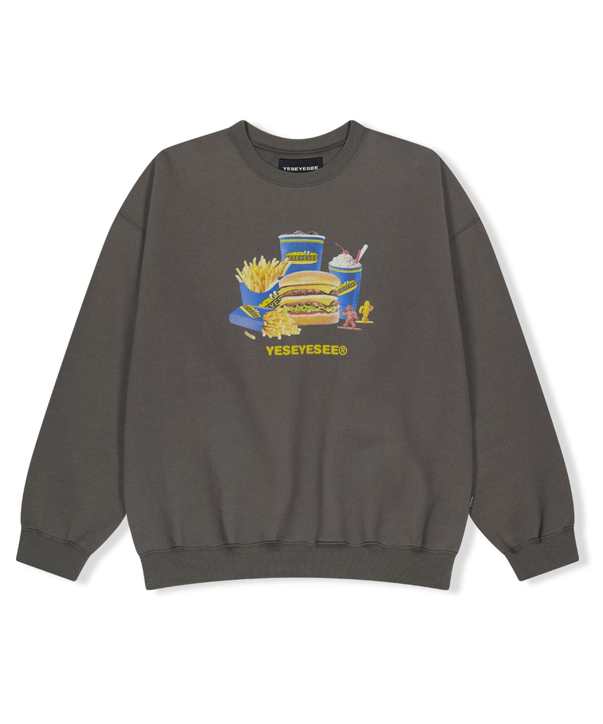 예스아이씨(YESEYESEE) Y.E.S Burger Set Sweatshirt Dark Grey