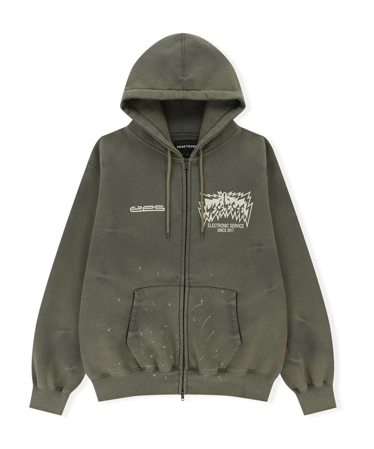 예스아이씨(YESEYESEE) Y.E.S Painted Zip-up Hoodie Dark Grey