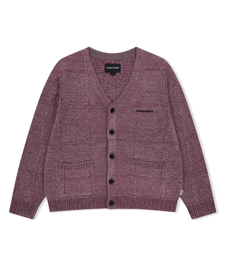 Grid Knit Cardigan Grape