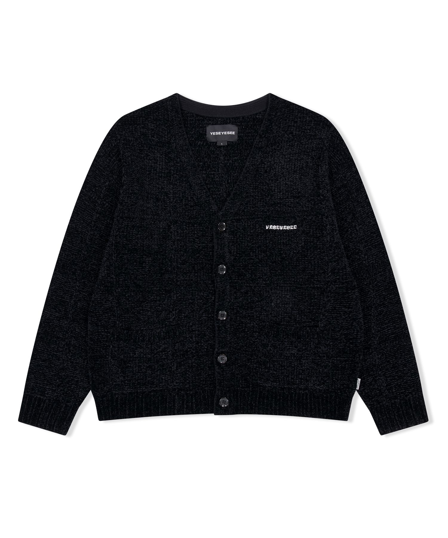 MUSINSA公式 | YESEYESEE Grid Knit Cardigan Black