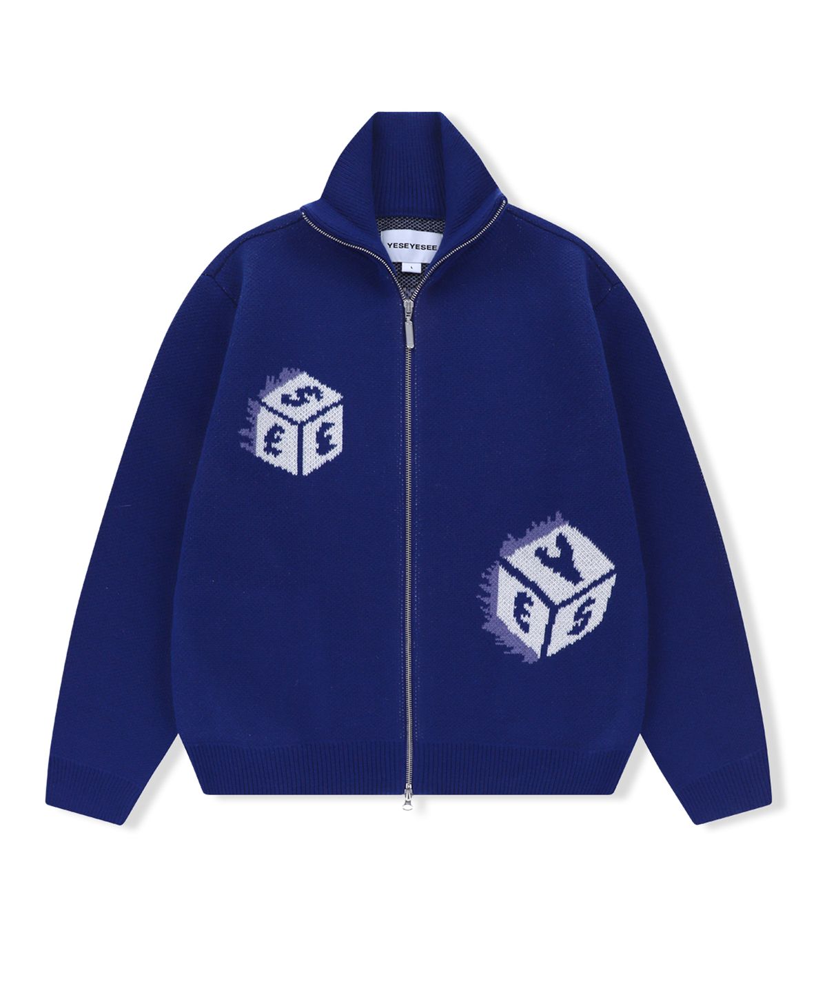 예스아이씨(YESEYESEE) Y.E.S Dice Full Zip-up Knit Cardigan Royal Blue