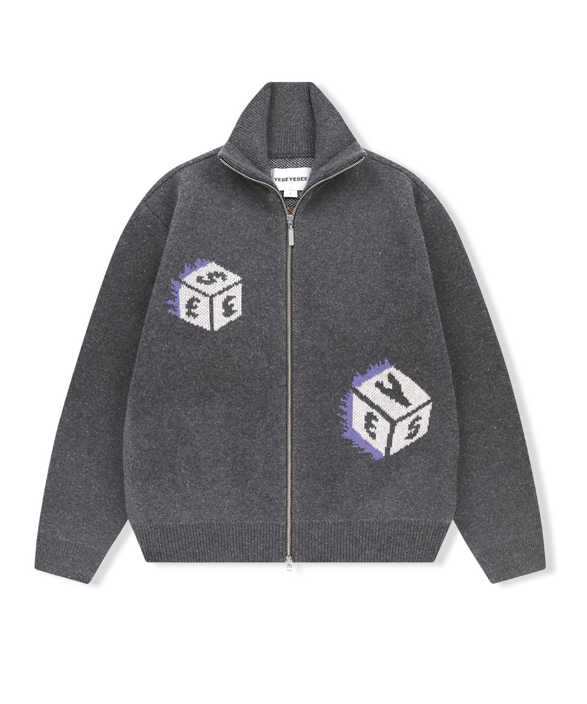 예스아이씨(YESEYESEE) Y.E.S Dice Full Zip-up Knit Cardigan Charcoal