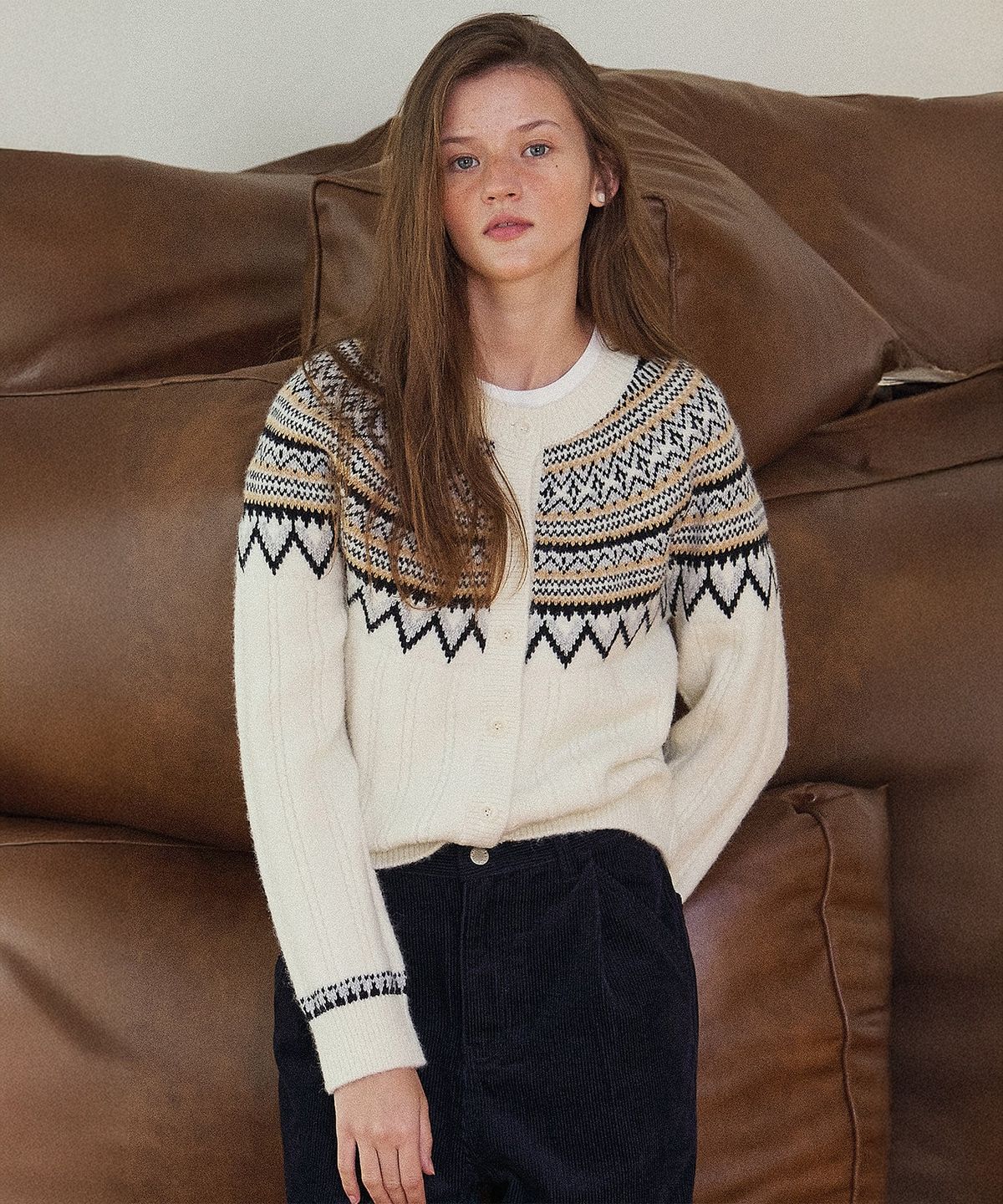 하우스 오브 폰드(HOUSE OF POND) Nordic alpaca vintage cardigan (Ivory)