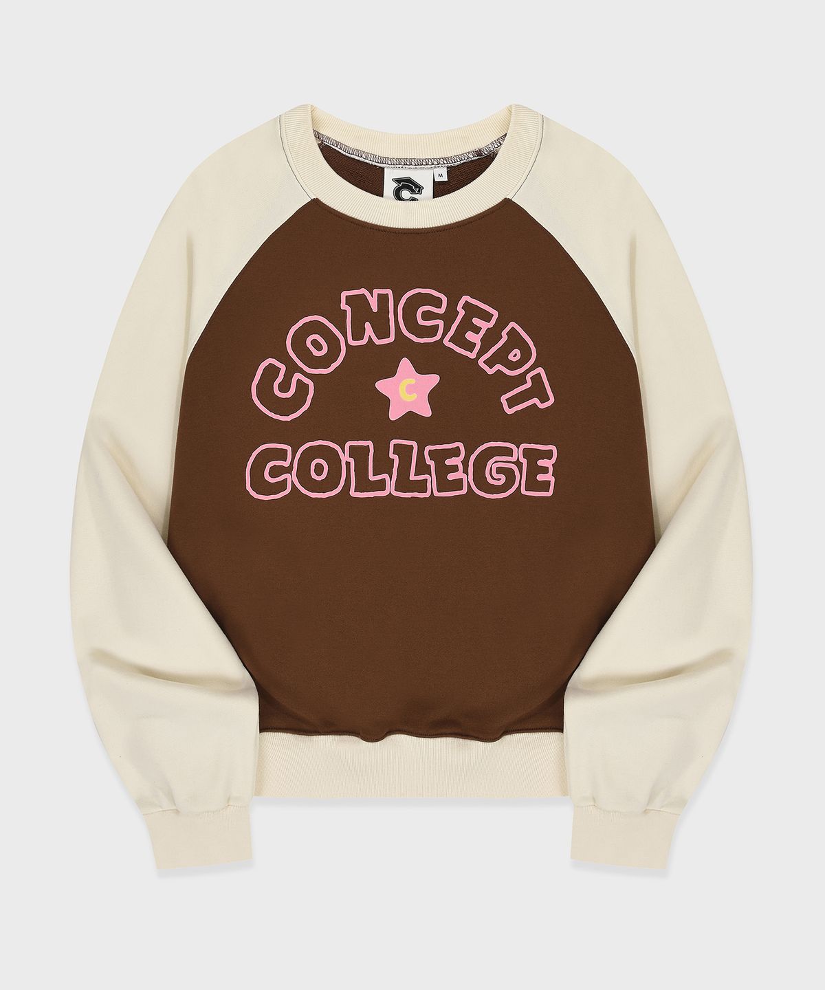 컨셉트컬리지(CONCEPTCOLLEGE) 핸드 로고 래글런 스웨트셔츠_브라운/아이보리 [여성용]