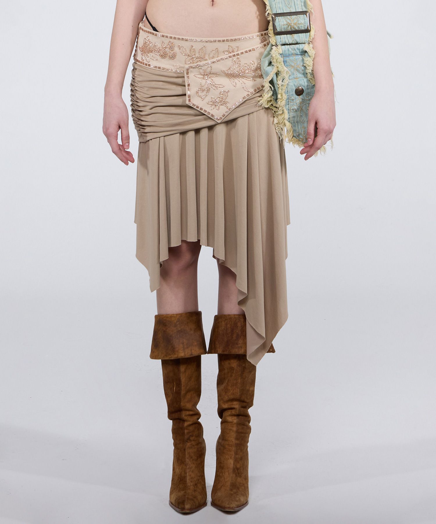 ★SCULPTOR★ Beaded Jersey Skirt Beige SC24A407BE SCULPTOR® online store