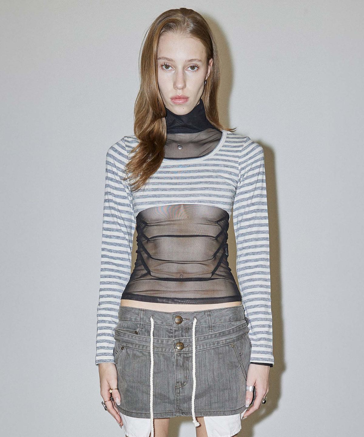 스컬프터(SCULPTOR) Micro Underboob Tee Stripe