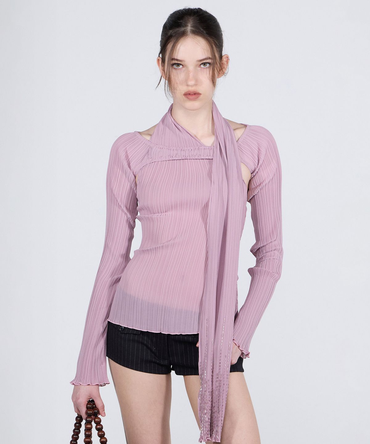 스컬프터(SCULPTOR) Beaded Scarf Set-Up Top Mauve