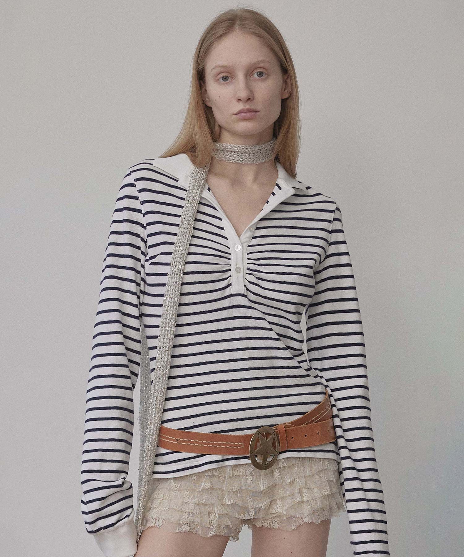【SCULPTOR】Shirring Tennis Shirt MUSINSA | SCULPTOR Shirring Tennis Shirt Navy