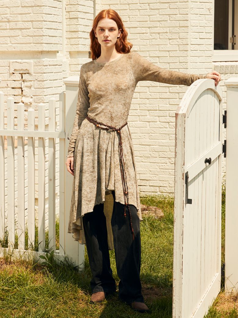 ASYMMETRIC JERSEY VELVET DRESS_FOGGY KHAKI