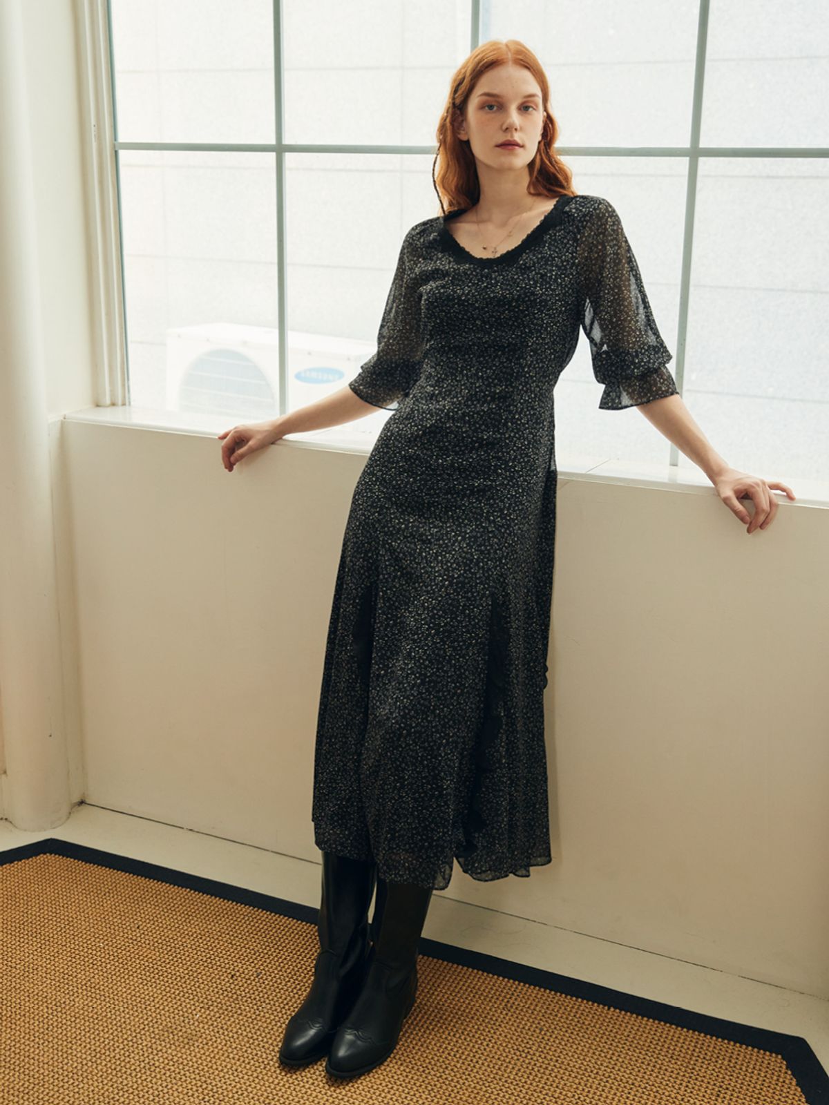 오앨(OUEL) TAIL RUFFLE OUEL LINE DRESS_BLACK