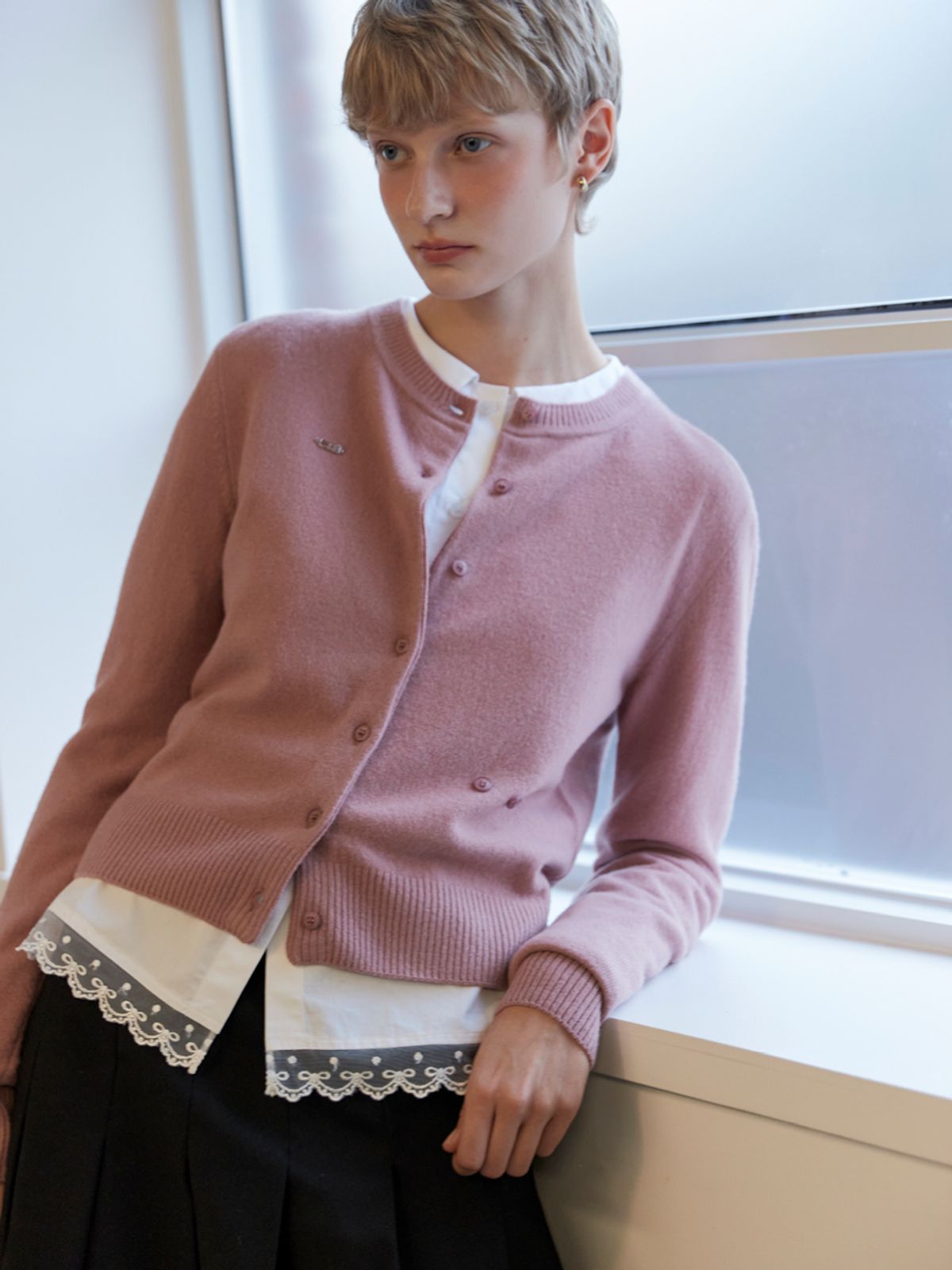 오앨(OUEL) TASMANIA WOOL CARDIGAN_ROSE PINK