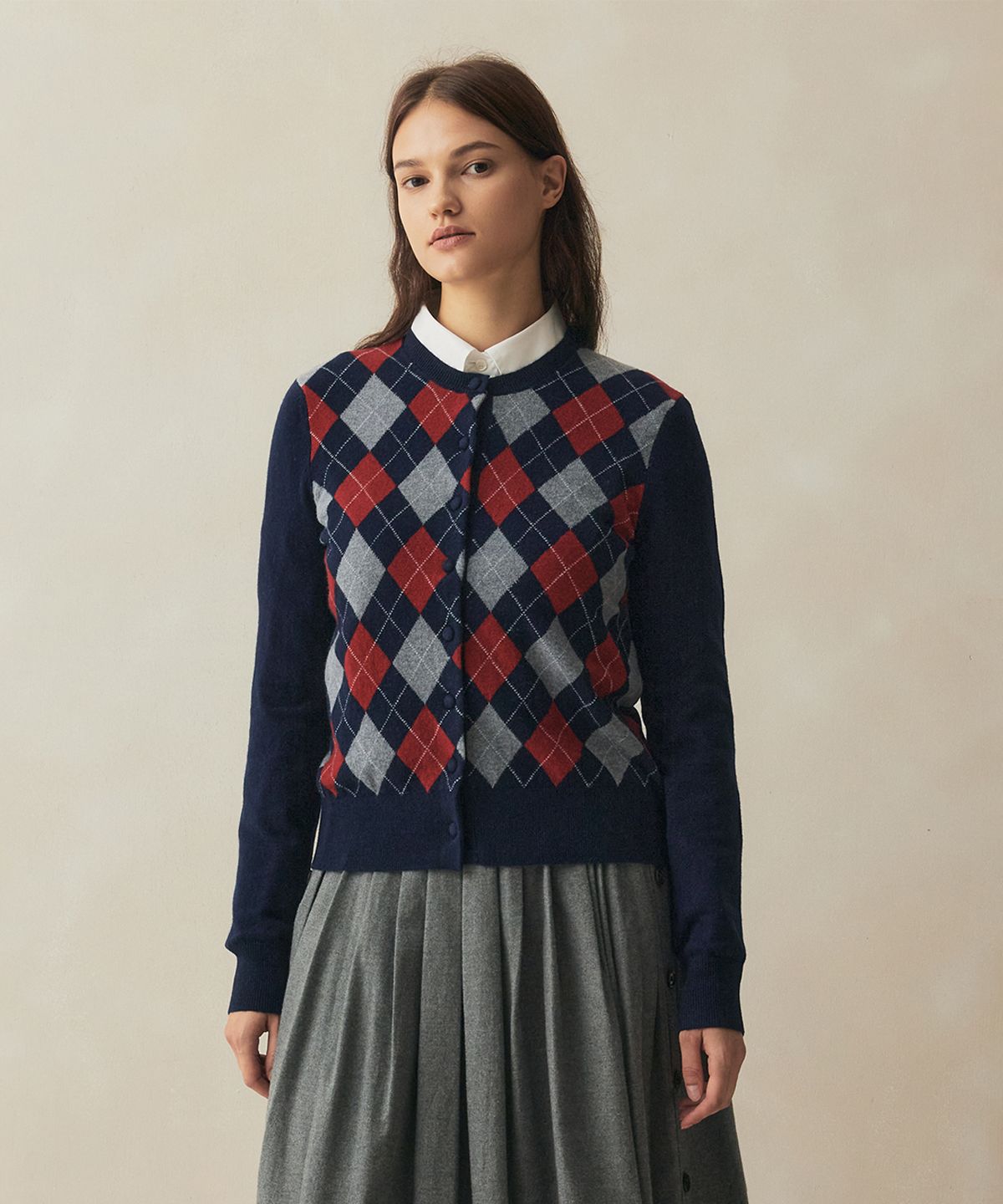 브룩스 브라더스(BROOKS BROTHERS) 메리노울 아가일 가디건 (네이비) (BBWCWF4041QEF)