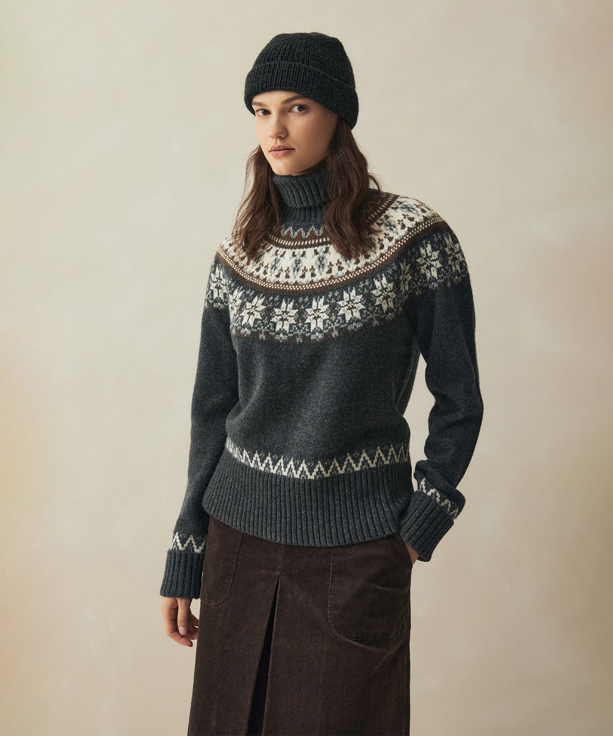브룩스 브라더스(BROOKS BROTHERS) 알파카 페어아일 터틀넥 스웨터 (그레이) (BBWUWM3752WEW)