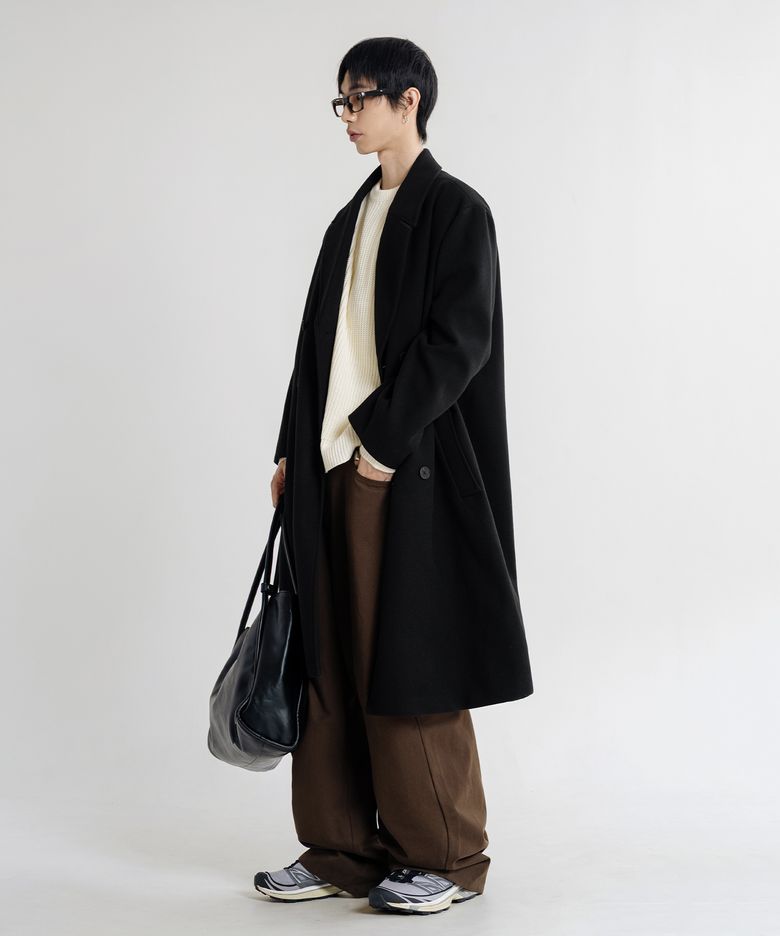 울 블렌드 오버핏 더블 코트 [블랙]